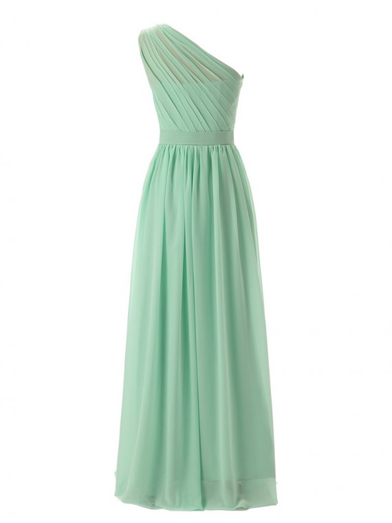 Simple Mint One Shoulder Sleeveless Ankle-Length Pleats Bridesmaid ...