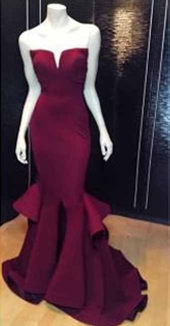 Sexy Prom Dress -maroon Mermaid V-neck Sleeveless With Ruched
