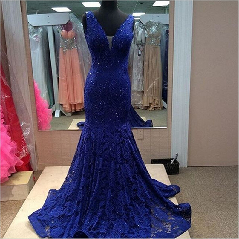 Royal Blue Prom Dress, Gorgeous Prom Dress, Off Shoulder Lace Prom Dress, V-neck Prom Dress, Elegant Prom Dress, Inexpensive Evening Gown,