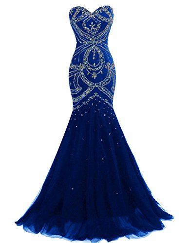 Beaded Embellished Floor Length Tulle Mermaid Prom Dress Featuring Sweetheart Bodice