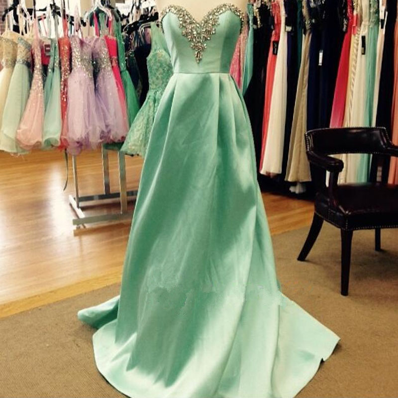 Elegant Sweetheart Sleeveless A-line Satin Evening Prom Dresses Online, OLP931