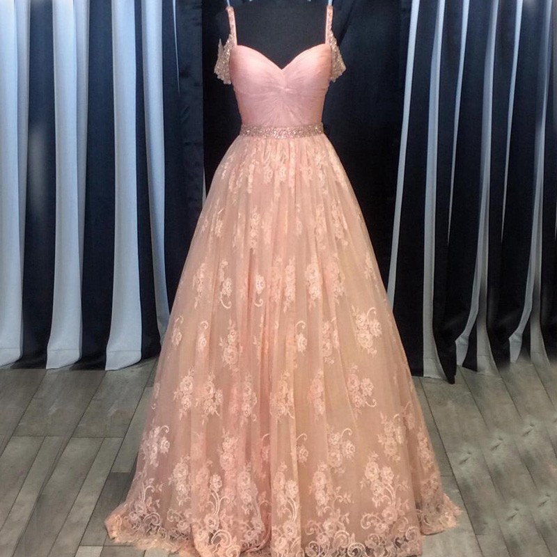 Charming Prom Dress,lace Prom Dress,a-line Prom Dress,spaghetti Straps Evening Dress