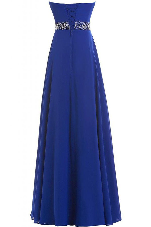 Royal Blue Elaborate Floor-length A-Line Chiffon Zipper Prom Dresses