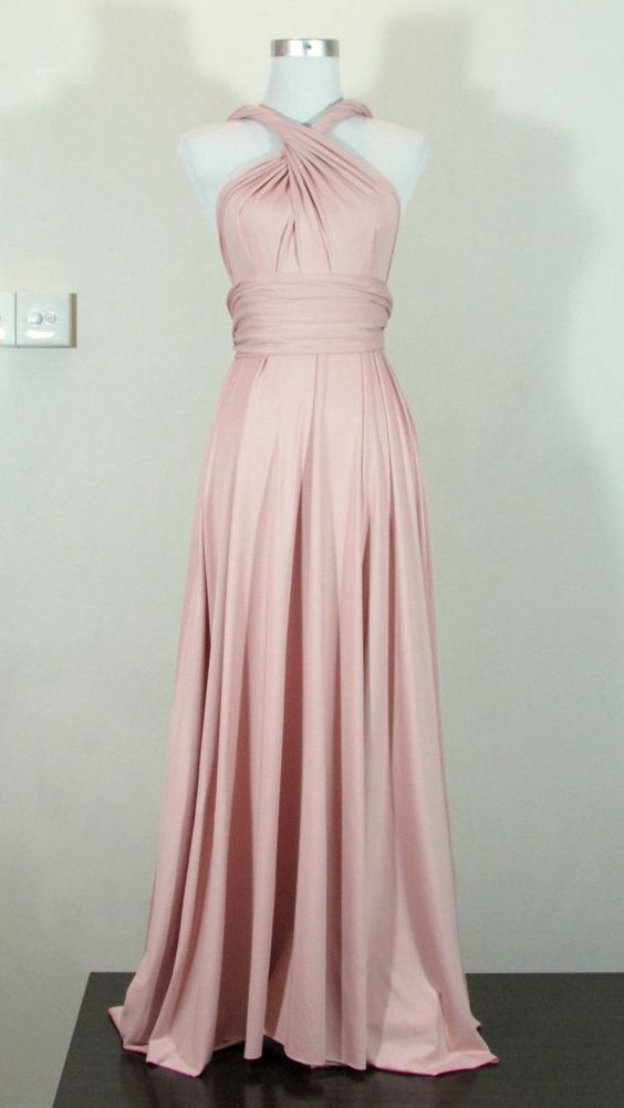 Simple Style Sheath Prom Dress Blush Halter Chiffon Long Prom Dresses ...