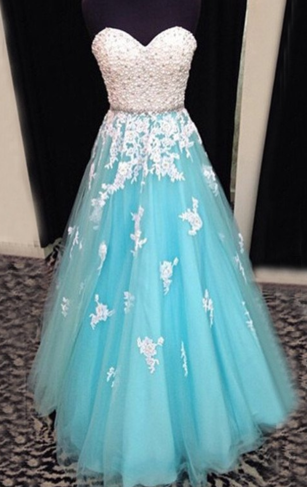 Long Prom Dress,tulle Prom Dress,a-line Prom Dress,blue Prom Dress,lace ...