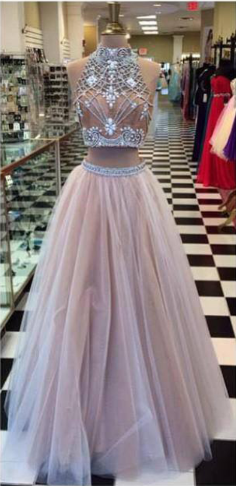 Royal High Neck Evening Dresses Long Backless With Crystal Sequin A Line Princess Formal Dresses Prom Dress Gowns