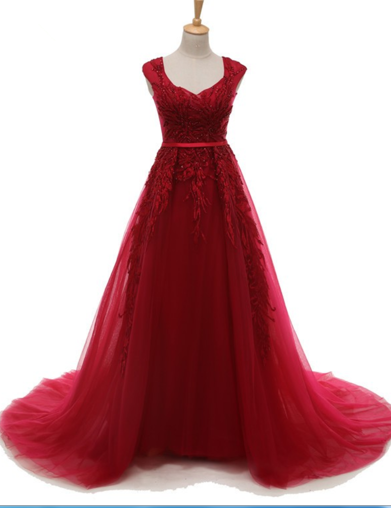 Elegant Real Photo Red Lace Embroidery Dresses With Beaded Appliques ...