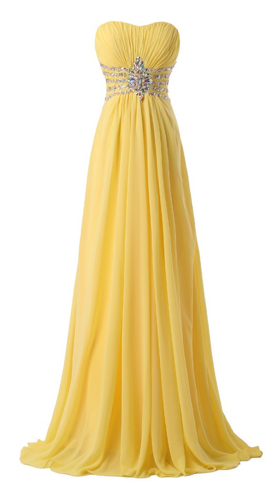 Real Picture Long Evening Dress 2017 Crystal Grace Karin Strapless Sweetheart Yellow Robe De Soiree Evening Gown Formal Dresses