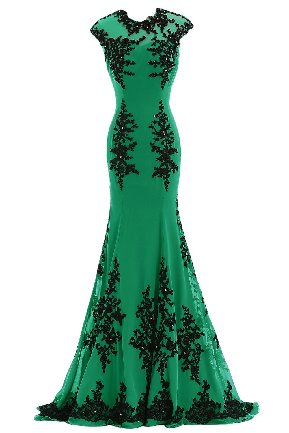 Green Dress Appliques Beads Back Lace Zipper Open Little Back Prom Dress