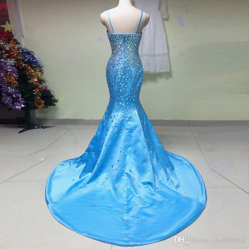 Evening Dresses Crystals Turpuoise Evening Dresses Mermaid Prom Gowns ...