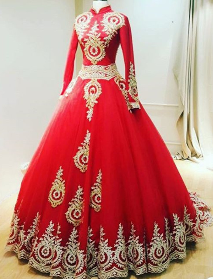 fitted lace wedding dress Long Sleeve Muslim Wedding Dresses 67298 viniodress – Viniodress main image 1