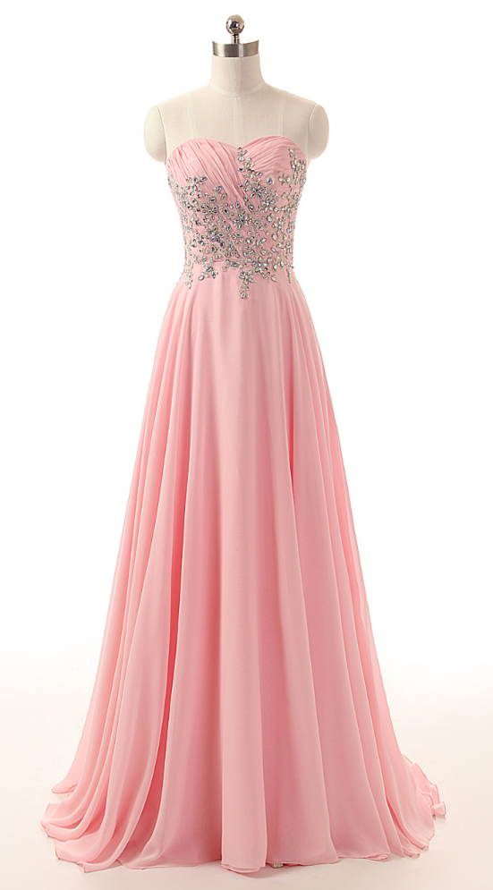 Sweetheart Off Shoulder Pleated Top Part With Beaded Lace Long Chiffon Formal Crystal Pink Prom Dresses Party Gown