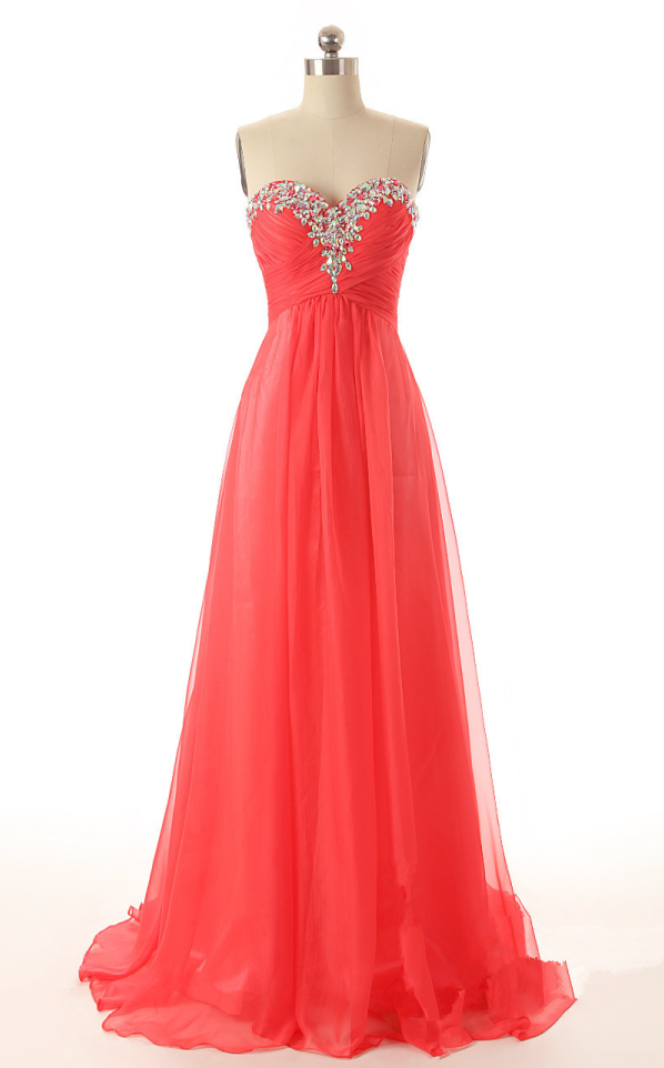 Sweetheart With Crystal And Pleat Beach Long Chiffon Prom Dress Formal Party Evening Gown