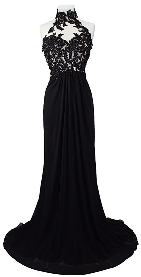 Women's High Neck Lace Sheer Top Prom Pageant Formal Dress