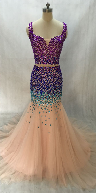 open lace back dress 2 Piece Prom Gown,Two Piece Prom Dresses,Red Evening Gowns,2 Pieces Pa –  classygown main image 1