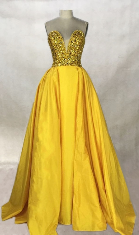 Beaded Long Prom Dresses A Line Backless Party Dresses Gold Silver Sequins Black Yellow Satin Evening Gowns