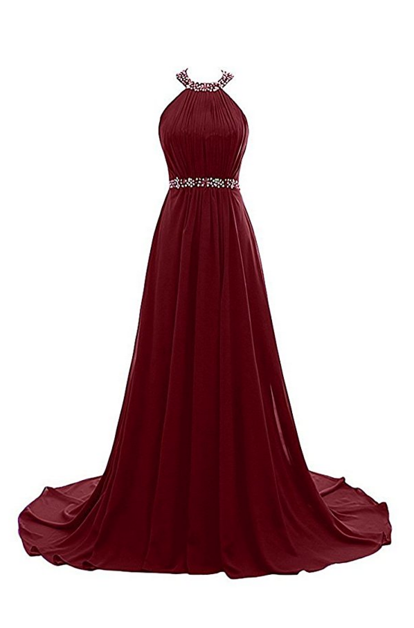 Women's Halter Beaded Evening Party Gowns Sequins Formal Prom Bridesmaid Dresses Long PROM