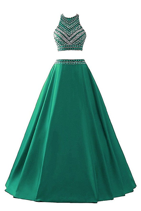 Women's 2 Piece Beading Evening Party Gowns Sequins Formal Prom Dresses Long Evenign Dresses