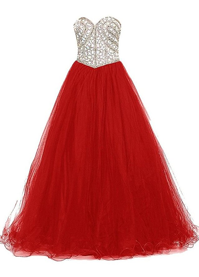 Women's Sweetheart Evening Party Ball Gown Beaded Formal Prom Dresses Long Ball Gown