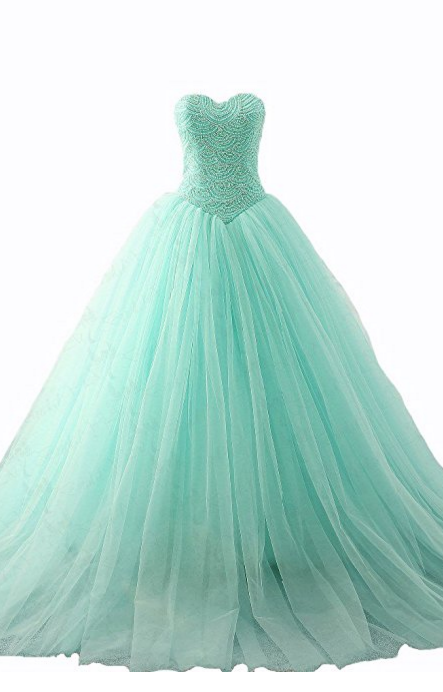Long Beaded Ball Gown Evening Prom Dress Sweetheart Beading Quinceanera Dresses