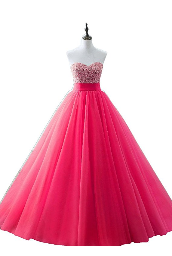 Long Beaded Ball Gown Evening Prom Dress Beading Sequined Quinceanera Dresses