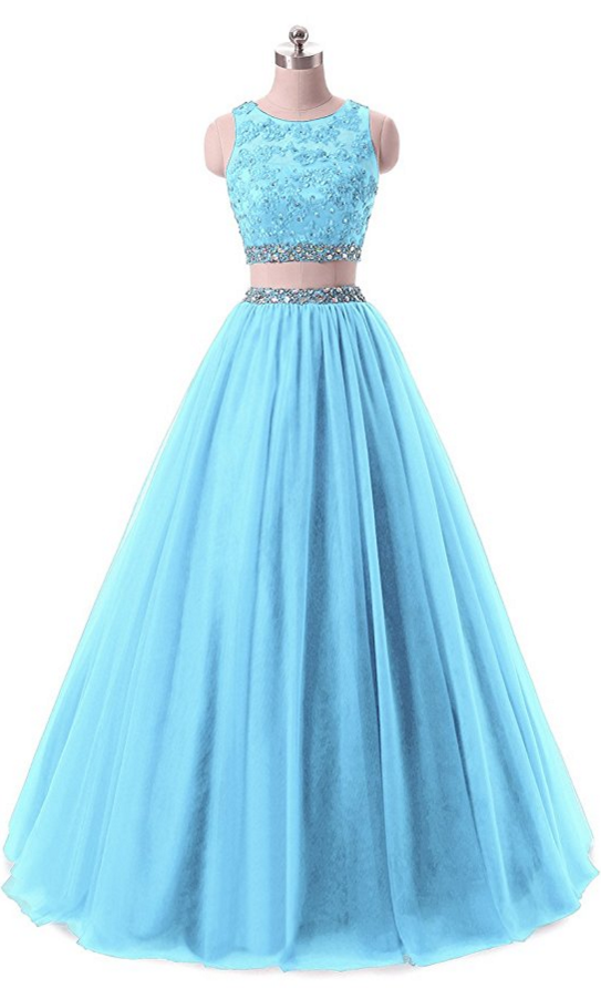 Women's Long 2 Pieces Lace Sequined Evening Party Gowns Beaded Appliques Formal Prom Dresses H127