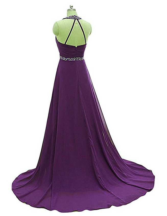 Gorgeous Halter Satin Beaded Long Evening Dress Birthday Party Dress