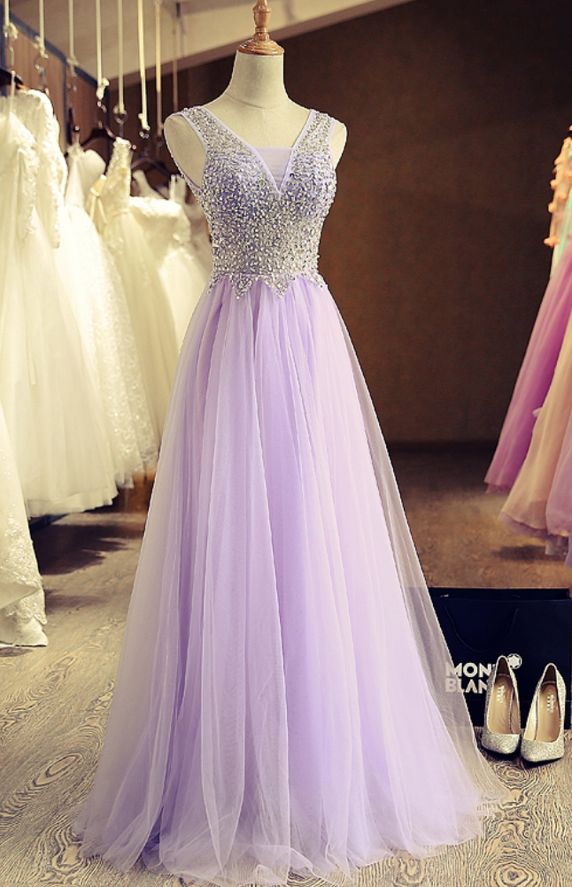 Lovely Lavender Sleeveless A Line Beading Bandage Tulle Prom Dressevening Dress On Luulla 4320