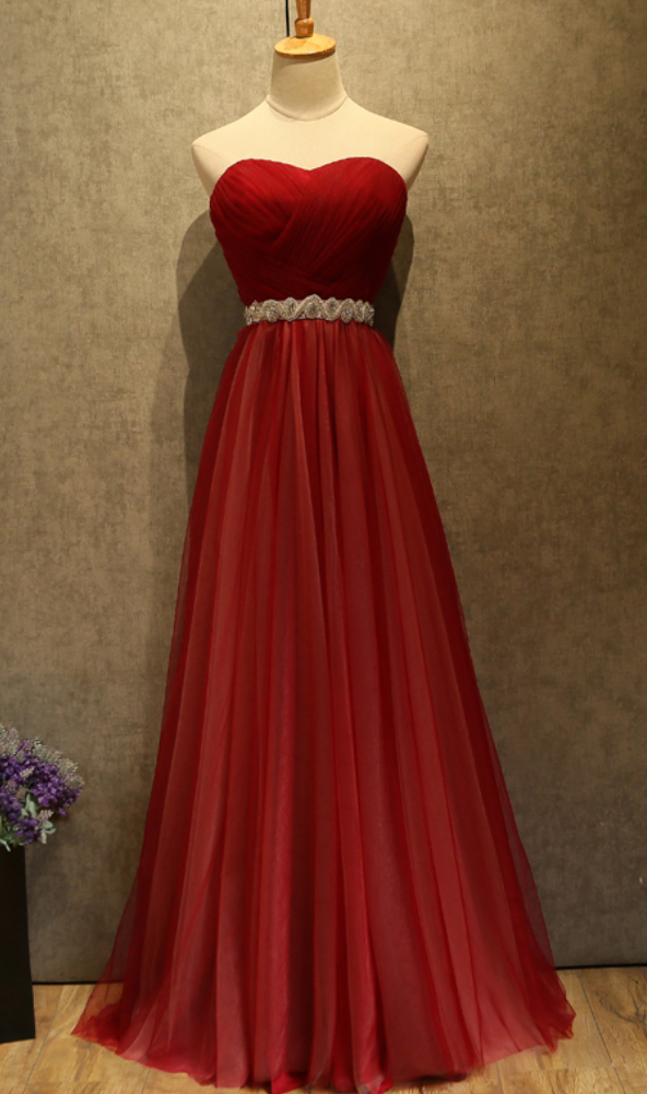 Simple A Line Strapless Tulle Long Prom Dress B402