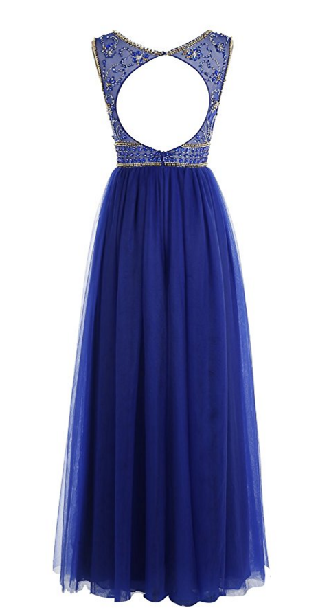 Long Tulle Beaded Boatneck Prom Gown Formal Party Dresses on Luulla