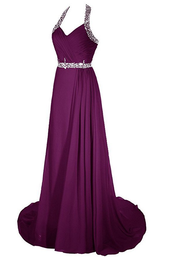 Beautiful Long Beaded Chiffon Gradient Halter Party Dress, A-line Prom Dress main image 0
