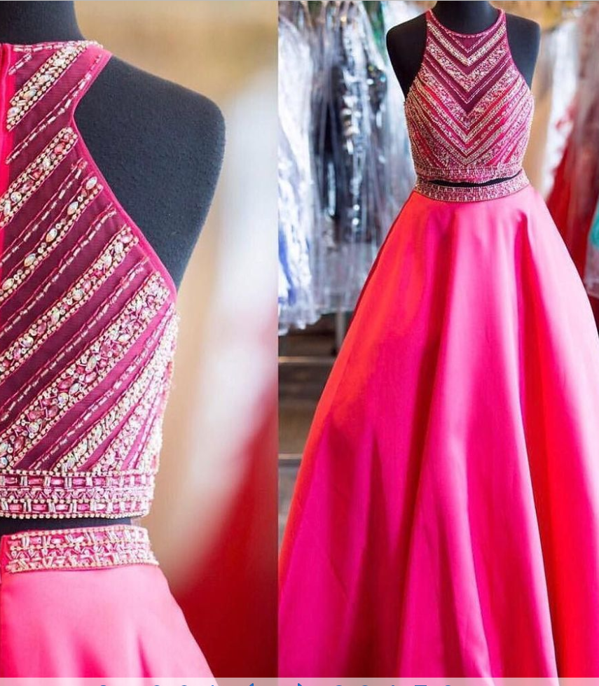Pink Prom Dresses, Prom Dresses,two Piece Prom Dress, Modest Prom Dress, 2 Pieces Prom Dress,prom Gown, Prom Dress