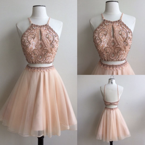 rose gold two piece rose gold cute prom dresses