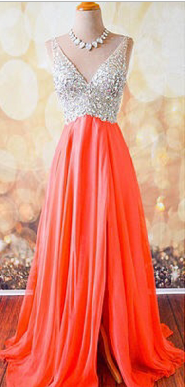 A Line V Neck Yellow Chiffon Beadings Prom Dress LBQ2967 main image 0