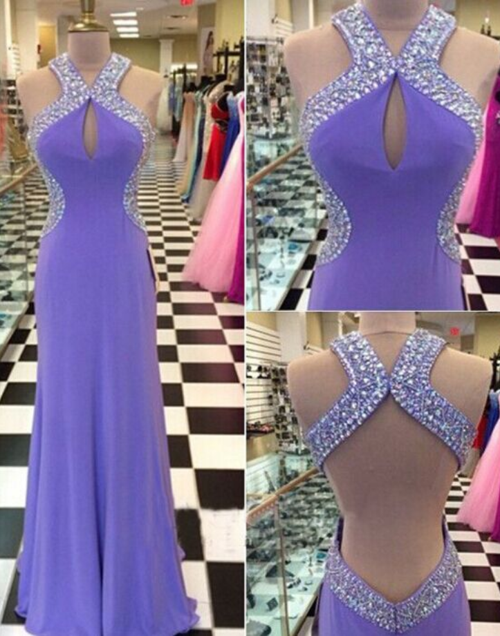 Prom Dresses A Line Lavender Purple Halter Neck Sexy Backless Long Evening Gowns On Luulla 8442