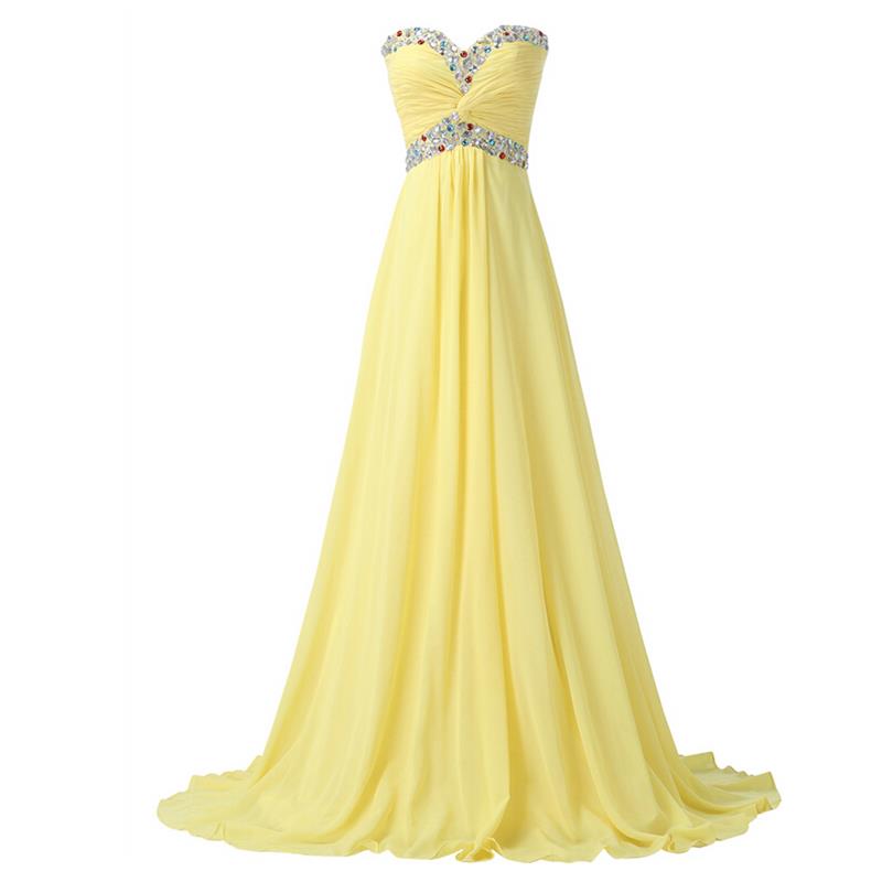 Floor Length A-line Sweetheart Chiffon Evening Gown Formal Prom Dresses Women Party Dress Long Dresses With Crystals