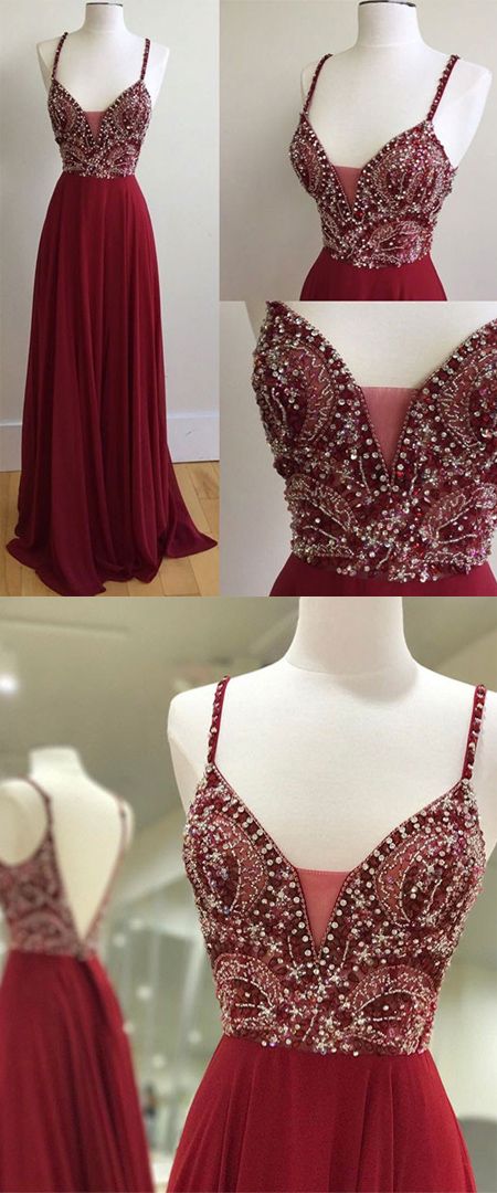 Long Beads Prom Gowns Celebrity Dresses Wedding Party Dresses Spaghetti Straps