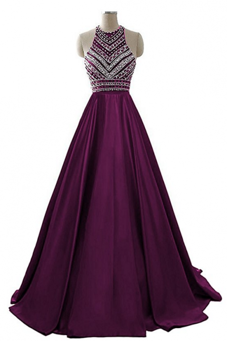 Women&amp;#039;s Beaded Evening Gowns Satin Sequined Prom Dresses Long