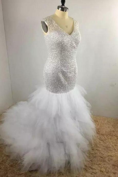 Luxury Beading Vestido De Noiva Mermaid Wedding Dresses 2017 Sleeveless Lace Up Bride Dress Gowns
