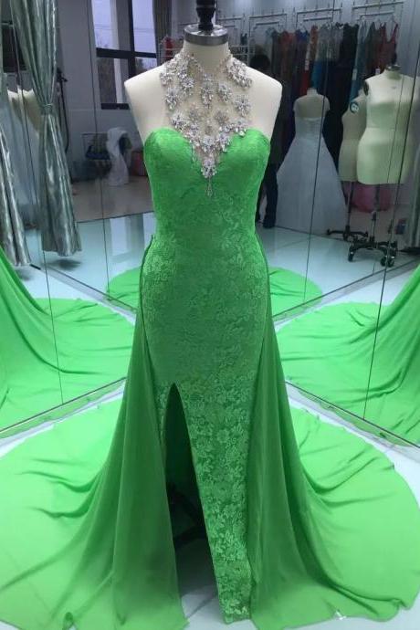 Charming Crystal Beaded Prom Dresses 2017 High Neck Off The Shoulder Pageant Evening Gowns Party Custom