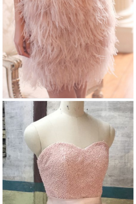 Short Prom Dress Luxury Ostrich Feathers Beaded With Peals 2016 Style Bridal Shower Dress Party Dress