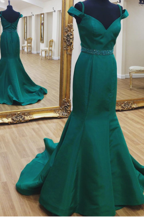 Green Prom Dress,Mermaid Evening Dress,Satin Prom Gowns,Sexy Prom Dresses