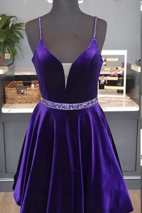 Velvet Homecoming Dress, V Neck Prom Short Dress,short Graduation Dress,purple Cocktail Dresses