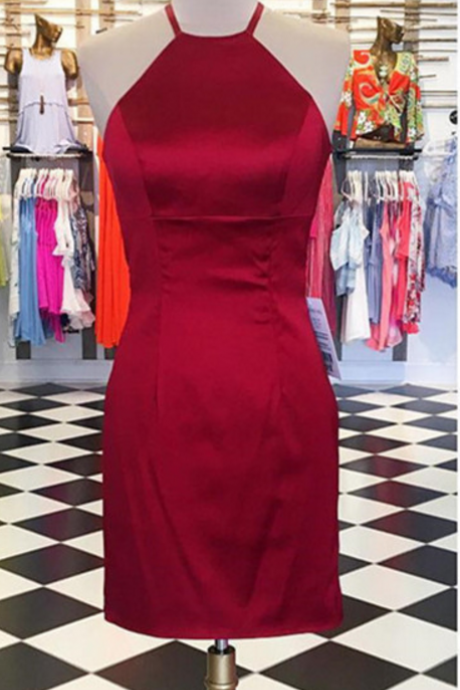 Burgundy Homecoming Dress,sheath Party Dress,satin Cocktail Dress,short Prom Gowns