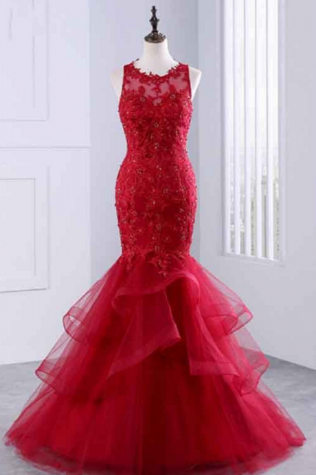 Evening Dresses,red Prom Dresses ,lace Prom Dress,mermaid Prom Dresses,mermaid Evening Gowns Beaded,mermaid Evening Dress