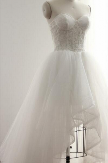 Pretty Handmade High Low Tulle And Lace Wedding Dresses Prom Dress,romantic Formal Dresses, Lovely Wedding Party Dresses