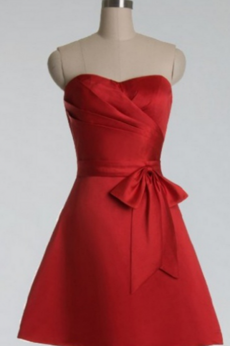 Short Bowknot Homecoming Dress ,a-line Sleeveless Sweetheart Short/mini Bowknot Zipper Dresses