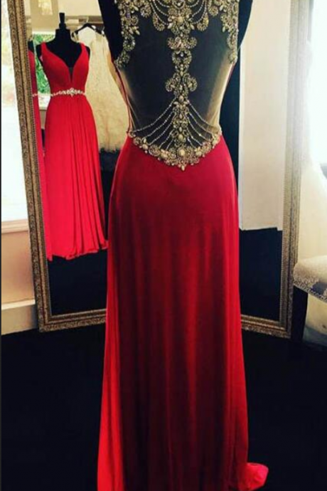 Charming Beading Prom Gowns,chiffon Prom Dress,sexy Prom Dresses,red Prom Dress,sparkle Party Dresses