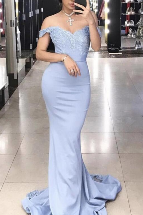 Off Shoulder Mermaid Formal Dresses ,lace Evening Gowns , Prom Dress, Corset Sweep Train Stain Women Prom Party Dress
