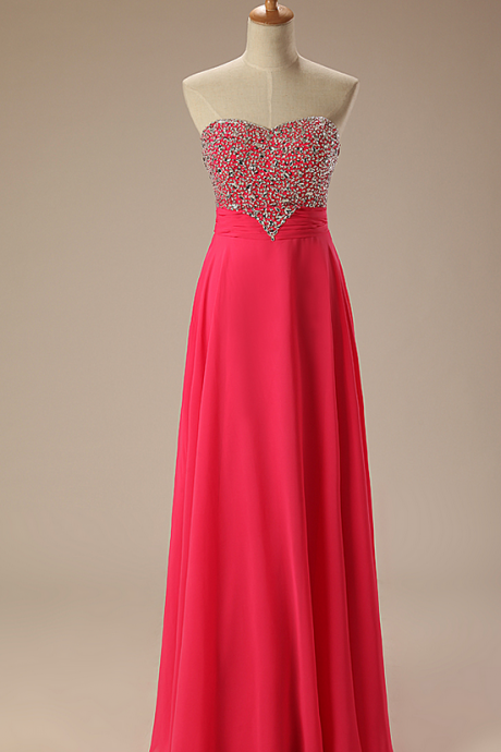 Sweetheart Made Of Chiffon Long Strapless Beaded A Line Floor Length Formal Prom Evening Dress,party Dress